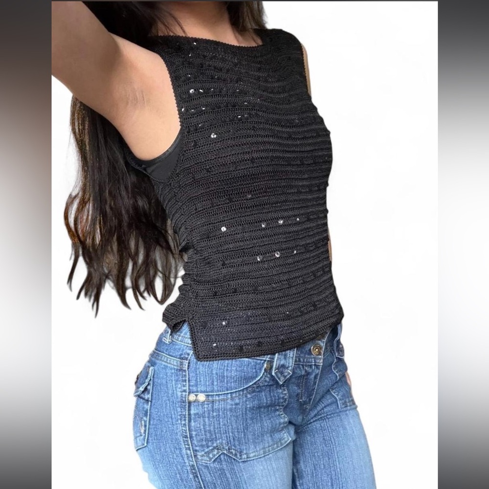 Black Knit Sequin Tank Top - Women